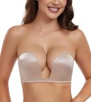 HACI Deep U Push Up Bras Seamless Low Cut Underware Multiway Plunge Strapless Bra（Beige,34D