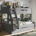 Flair Furnishings Triple Bunk Beds for Kids, Trundle Bed, Heavy Duty and Sturdy, Cosy, Stylish, Space-Saving Design (Grey)