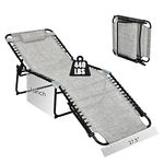 GYMAX Lounge Chair Outdoor, 200KG 69cm Oversize Folding Chaise Lounge with Adjustable Backrest & Removable Pillow, Portable Camping Cot Patio Poolside Beach Tanning Chair for Backyard (1, Grey)