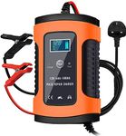 SMALIFE Car Battery Charger, Battery Charger & Maintainer 12V 5A Fully Automatic Car Charger with LCD Screen, for Cars, Motorcycles, Boat and More, Rescue and Recover Batteries,orange