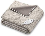 Beurer HD 75 Nordic Electric Blanket, Cuddly Heat Blanket in Fur Look, 6 Temperature Levels, Machine Washable, with Automatic Shut-Off, Beige/Brown, 180 x 130 cm