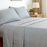 Full Size Grey Striped Bed Sheets Set 4PC - Soft Micro Cooling 1800 Thread Count Printed Sheet, 8 - 17" Deep Pocket Breathes Better, Hypoallergenic, Wrinkle, Machine Washable Patterned Double Bedding