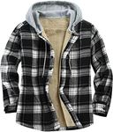 Flygo Flannel Shirt Jacket Men Fleece Hoodie Sherpa Lined Plaid Button Down Fall Winter Jackets with Hood (Blackwhite-S)