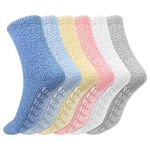 KLEBREIS 6 Pairs Fluffy Socks Non Slip Socks for Women Winter Slipper Socks Fuzzy Bed Socks Cosy Sleep Socks Soft Fluffy Hospital Socks with Grip