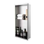 DAYONE Stainless Steel Shower Niche 12" X 24" NO Tile Needed,Brushed Nickel Bathroom Rectangular Wall Niche, Recessed Single Shelf Organizer, Shower or Tub Storage Nook Insert Hold Toiletries, Bottles