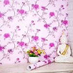 wolpin Wall Stickers Wallpaper for Kids Room (45 x 500 cm) Pink Flowers Decal Bedroom Decoration Self Adhesive, Hot Pink