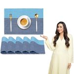 HOKIPO Ribbed Cotton Heat Resistance Dinner Table Mats (Blue) Set of 6