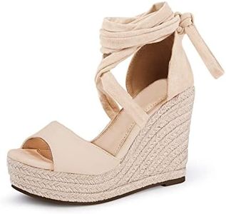 Womens Espadrilles Wedges Sandals Heels Open Toe Tie Lace Up Platform Ankle Strap Summer Dress Shoes 6.5