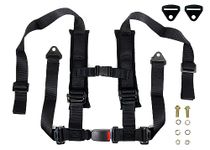 Single 4 Point Harness with 2 Inch Padding with Quick Auto Buckle for Kids and Adults (Both Mounting Styles Included) | UTV Harness | Comfortable Padding (All Black)