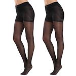 MANZI Tummy Control Top Pantyhose for Women Sheer Black Tights with Reinforced Toe High Waist Tights 40D Black,XL