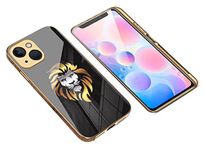 MOBITUSSION Premium Golden Lion Shockproof Camera Protection Glass Back Cover Compatible for iPhone 13 (Black)