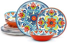 Zak Designs Melamine Dinnerware Set, 12-Piece, Service for 4, Medallion (Warm)