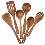 Wooden Cooking Utensils Set 6-Piece Wood Kitchen Utensil Set for Non Stick Cookware Wooden Spatula,Fork,Turner,Ladle,Strainer Spoons (6)