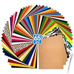 Ohuhu 65 Pack Heat Transfer Vinyls, with 50pcs 20 Assorted Colors HTV Vinyl Sheets, 4 Leopard Pattern HTV, 4 Camouflage Iron on Vinyl, 4 Fluorescent Color Heat Transfer Sheets Vinyl and 3 Teflon Sheets for DIY Iron-on Fabrics T-Shirts with Heat Press M...