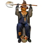 Haunted Hill Farm Tekky Smiling Scarecrow Motion Activated by Tekky, Talking Jump-Scare Animatronic for Halloween Party Decoration, Plug-in or Battery Operated