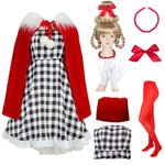 HOMELEX Cindy Lou Who Costume Adult 7PCS Cindy Lou Who Dress Cosplay Set with Wig Pantyhose Gloves Christmas Outfit for Women