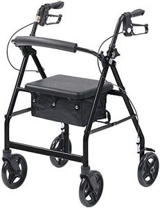 Ultra Lightweight Folding rollator Wheeled Walker Walking Frame with Brakes, seat and Bag - Only 6kg, 18cm Wheels, (Black)