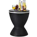 S AFSTAR Cool Bar Table, 8 Gallon Rattan Patio Bar Cooler Table with Ice Bucket & Height Adjustable Tabletop, Beer & Wine Cooler, Outdoor Indoor Cocktail Coffee Table for Patio Party Pool Deck (Black)