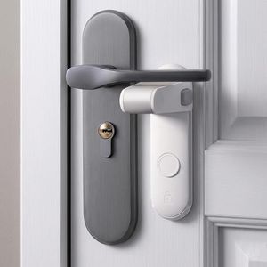 TINSY Child Safety Door Lever Lock, Baby Proof Door Handle Lock with One-Hand Operation, No Drill Adhesive Install, ABS+POM Durable Design, Toddler Safety Lock for Lever Handles (Grey)