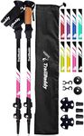 TrailBuddy Lightweight Trekking Poles - 2-pc Pack Adjustable Hiking or Walking Sticks - Strong Aircraft Aluminum - Quick Adjust Flip-Lock - Cork Grip, Padded Strap (Berry Pink)