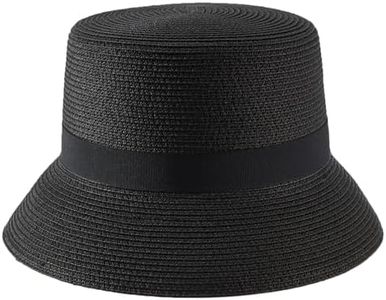 Falidem Womens Beach Sun Straw Hat,Lightweight UPF 50+ UV Sun Protection Bucket Hat Foldable Roll Up Cap, Black, One Size