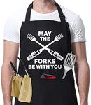 Funny Apron for Men, May The Forks Be With You - Novelty Funny Cooking Apron for Movie Fans - Poly/Cotton Apron with 2 Pockets - StarWars Gift for Cook, Husband