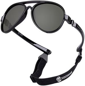 COCOSAND Baby Sunglasses with Strap Flexible Aviator Polarized UV400 for 0-12 Months Babies Newborn Toddler Girls Boys, Black with Green Lens