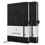 A5 Notebook, 2 Pack Notebook A5 200 Pages 100 GSM Journal Notebook Hardback Notepad with Bookmark, Pen Loop, and Elastic Closure (Black+Black)