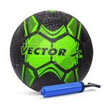 Vector X Street Soccer Rubber Moulded Indoor/Outdoor Water-Resistant Football + Pump with Butyl Bladder, Black-Green, Size 5, Suitable for Match and Training for Adults 15+ Years
