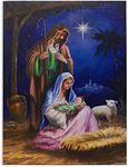 BANBERRY DESIGNS Nativity Canvas Wall Art - Light Up Religious Picture LED Lighted Mary Joseph and Baby Jesus in a Manger Stable Scene Print - Ready to Hang