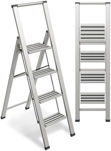 Step Ladder 4 Step Folding, Decorative - Modern Beautiful Aluminum, Ultra Slim Profile, Anti Slip Steps, Sturdy-Portable for Home, Office, Kitchen, Photography Use,by SORFEY