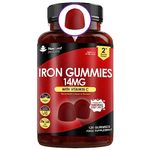 Iron Gummies 14mg - 120 Iron Supplements Enriched Vitamin C Real Fruit Juice (2 Months Supply) - Iron Supplements for Men & Women Iron Gummies Tasty Alternative to Iron Tablets