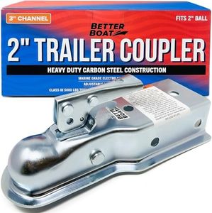 Trailer Coupler 2 Inch Ball, Compatible with 3 Inch Channel Width, Marine Grade, Class III, Straight Tongue, Boat Parts and Trailer Accessories