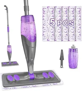IOPRETTY Spray Mop with Disposable Pads - Wet Dry Floor Mops for Hardwood Floor Cleaning - Flat Mop with Refillable Sprayer for Tile Wood Laminate Vinyl Kitchen - 5 Refills for Swiffer Powermop
