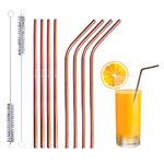 Set of 10 Metal Straws Drinking (4 Straight + 4 Bent + 2 Cleaners), 8.5” Eco-Friendly Reusable Straws | Stainless Steel Drinking Straws for Tumbler, Cocktail with Travel case (Rose Gold)