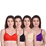 ESOROUCHA Women's Cotton Lightly-Padded Bras (Pack of 4) (B, RED, Black, Skin, Purple, 40)