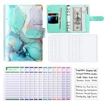 Budget Binder, A6 Marble PU Leather Binder, Money Organizer Budget Planner with 8 Zipper Cash Envelopes, 12 Expense Budget Sheets & 2 Letter Label Sticker for Budgeting, Saving Money