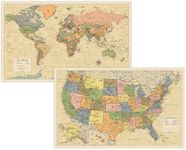 2 Pack - Laminated World Map & US Map Poster Set - Wall Chart Map of the World & United States - Made in the USA [Yellow]