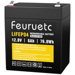 Feuruetc 6Ah 12V LiFePO4 Battery 2000 Cycles Maintenance-Free Rechargeable Battery Low Self-Discharge & Light Weight with Built-in BMS for Solar Power,Alarm System, Backup UPS