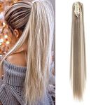 Fashion Ponytail Hair Extension Claw Curly Wavy Straight Clip in ponytail Hairpiece One Piece fake hair Ponytails for Women 26” Straight Sandy blonde & bleach blonde