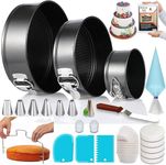 RFAQK Cake Tins for Baking 100 Pcs Springform Cake Tins Kit Includes 3 Round Non-Stick Cake Pan (4,7,9 inches Baking Tins)-Piping Bags and Nozzles-Leveler–Leak Proof Cheesecake Tin-Bakeware & EBook…