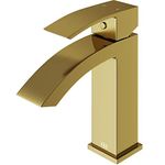 VIGO Single Hole Bathroom Faucet With Single Handle Eco-Friendly Faucets In Matte Brushed Gold Finish For Modern Lavatory Vanity Bathroom Sink, Deck Mount Installation