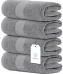 White Classic Luxury Bath Towels Large | 700 GSM Cotton Absorbent Hotel Bathroom Towel | 27x54 Inch | 4 Pack | Grey