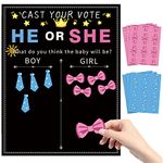 Gender Reveal Creative Voting Game Boy or Girl Baby Gender Reveal Party Gender Reveal Games with 27pcs Blue Ties and 27pcs Pink Bows Stickers for Gender Reveal Party Baby Gender Reveal Decorations