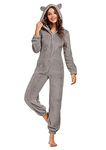 JULGIRL Women's Fleece Onesies Zip Up Warm Fluffy Pajamas Long Sleeve One Piece Hooded Sleepwear Plush Onesie Pyjamas