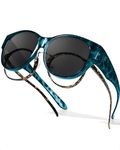 LVIOE Polarised Fitover Sunglasses for Women, Trendy Round Frame Wear Over Glasses with UV Protection