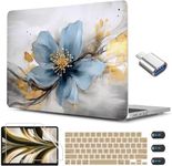 CISSOOK for MacBook Air M3 M2 13.6 inch Case 2024 2023 2022 Release Model A3113 A2681, Plastic Laptop Hard Shell Cases with Keyboard Cover & Webcam Cover & Type C Adapter, Retro Golden Floral