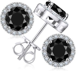 Black Moissanite Halo Stud Earrings Screw Back 4.0CT 8MM*2 18K White Gold Plated 925 Sterling Silver Lab Round Cut Brilliant D Color VVS1 Clarity Moissanite Halo Earrings for Women Men