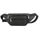 ZZNICK Genuine Leather Fanny Pack, Belt Bag, Multifunction Hip Bum Bag Organizer, Travel Wasit Bag with Multiple Pockets (Black) Black-861