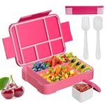 Odaban Bento Box-Lunch Box Containers for Toddler/Kids/Adults, 1330ml-6 Compartments & Forks & Spoons-Leak-Proof, Microwave/Dishwasher/Freezer Safe, Bpa-Free (Red)